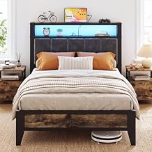 OLEVS Twin Bed Frame with LED Light Storage Headboard and Charging Station Type C, Metal Platform Bed Twin Size,No Box Spring Needed, Noise Free, Easy Assembly