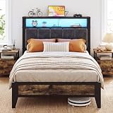 OLEVS Twin Bed Frame with LED Light Storage Headboard and Charging Station Type C, Metal Platform Bed Twin Size,No Box Spring Needed, Noise Free, Easy Assembly