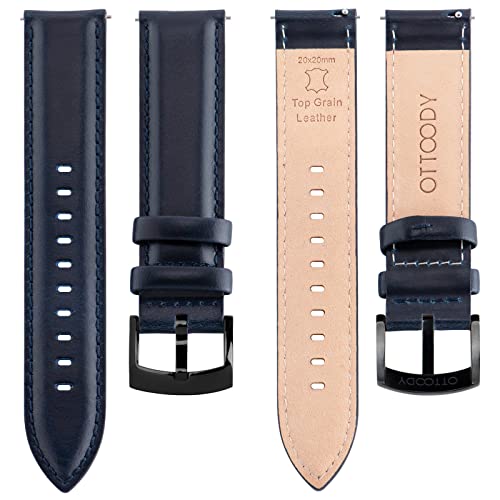 Image of OTTOODY Leather Watch Bands Quick Release, Elegant Top Grain Leather Watch Straps for Men & Women, Choice of Color & Width - 18mm, 19mm, 20mm, 21mm or 22mm Wristbands Bracelet for Watch & Smartwatch