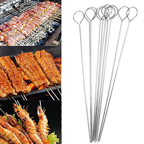LPNJLALA 5 Pcs Barbeque Needle Round Roast Skewers Stick Stainless Steel BBQ Needle Barbeque Skewers Kitchen Utensils Outdoor Camping Picnic,10Pcs