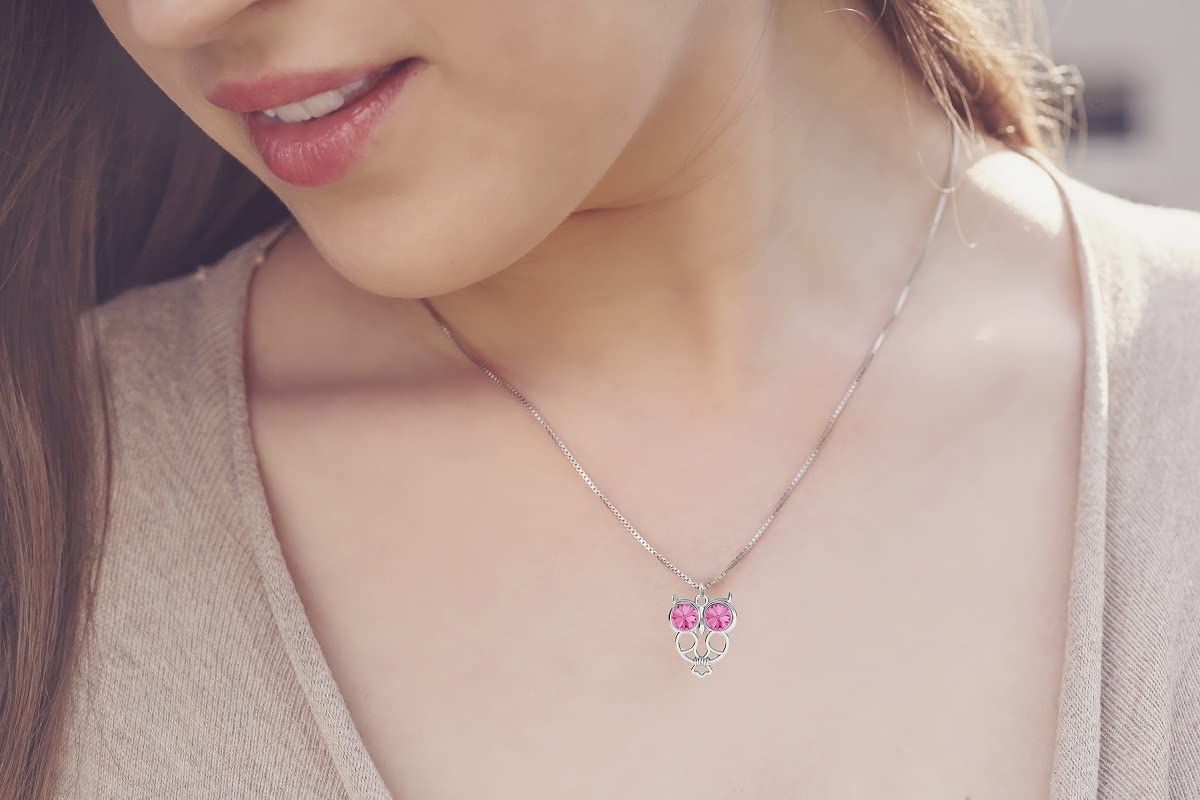 Schmuckset für Damen Ohrringe Silber 925 Hängend Eule Weisheit - Kette Damen mit Anhänger Schmuck Set für Sie mit Kristallen - Ohrringe Hängend und Halskette Mädchen Geschenk Frauen