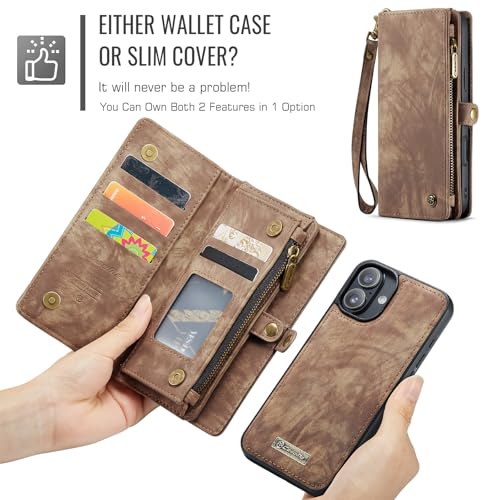 Coque iPhone 16 en cuir marron avec porte-carte détachable et cordon - 3