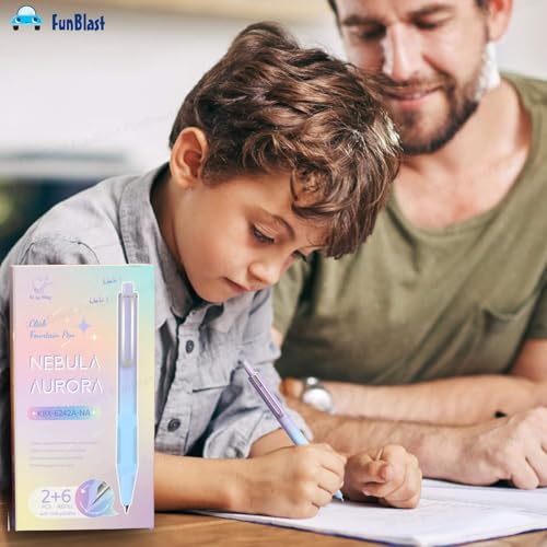 Image of FunBlast Fountain Pen for Students,Iridium Tip Nib Refillable Click 2 Pcs Fountain Pen with 6 Refills,Kawaii Stationary Gift for Office,School Stationery Items for Kids(Panda),Ink Color-Blue
