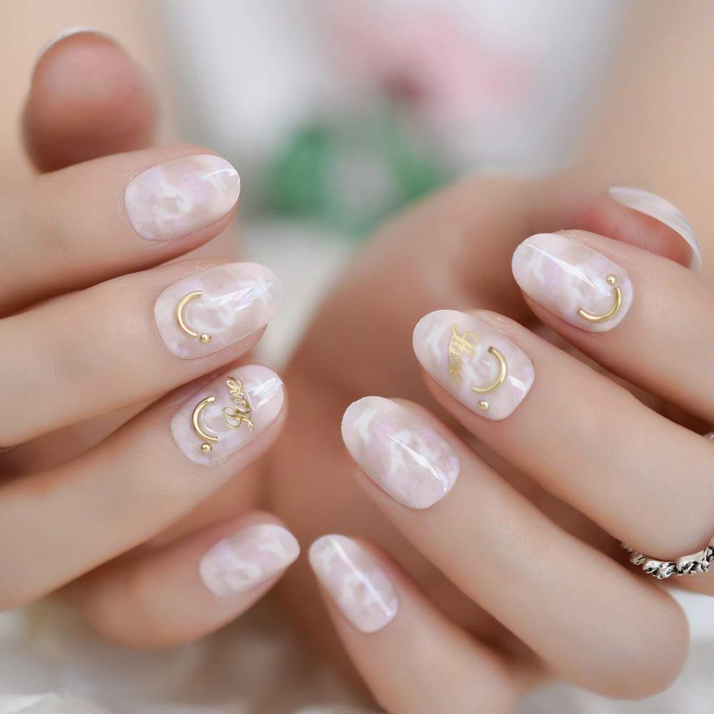 Amazon.com : CoolNail Pre-design Nail Round False Nails Alloy parts Salon  Full Cover Press on Daily Wear Fake Finger Nail Art Tips L5027 : Beauty &  Personal Care
