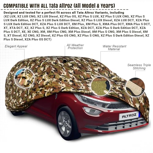 Image of Pivalo Car Body Cover for Tata Altroz All Model & Years (2020-2025) 100% Waterproof with Mirror Pockets, Triple Stitched Dustproof Heat Resistant UV Protection (Military /Jungle /Camouflage)