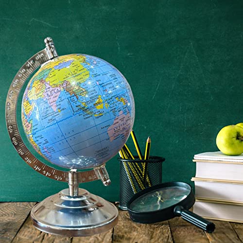Image of Magicwand【8 inch Inches ht with Magnifier】Political Educational Laminated Rotating World Globe with Metal Base
