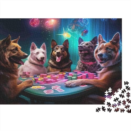Puzzle 1000 pezzi Cani che Giocano a Poker per adulti 12+,cartone bianco,cani che giocano a poker,attività di svago antistress,migliora problem solving e pazienza,decorazione murale 38x26cm