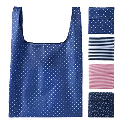 TSHAOUN 4 Piezas Bolsas de Compra Plegables Bolsas de Supermercado,Bolsas de Compra Plegables Bolsas de Supermercado de Reusable Duraderas Lavables Adecuado para Compras,Casa,Viajes (4 Piezas)