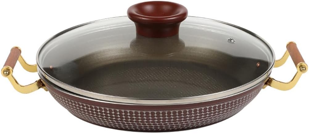 Round Spanish Paella Pan Aluminum Seafood Lobster Plate Nonstick Frying Pans, Large Paella Cooking Pan with Dual Handle, Great for Paellas Parties Indoors Outdoors,18cm/7.1inch