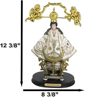 Ebros Gift Our Lady of San Juan De Los Lagos with Golden Crown and Angels Figurine Catholic Christian Blessed Virgin Mary Home Altar Decor Sculpture (Regal White)
