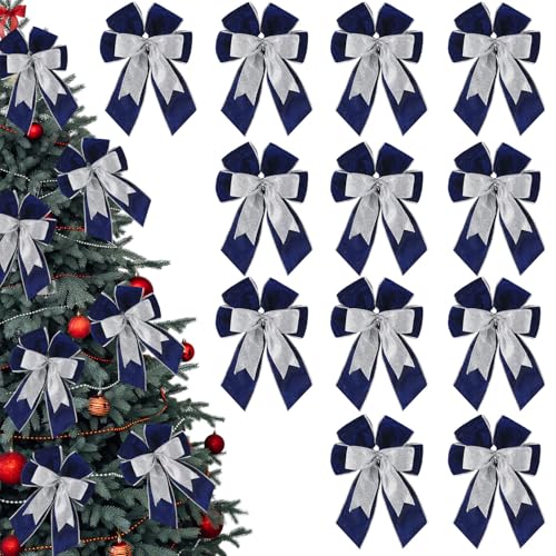 Lazos de terciopelo azul para árbol de Navidad y decoración de coronas en el hogar 2