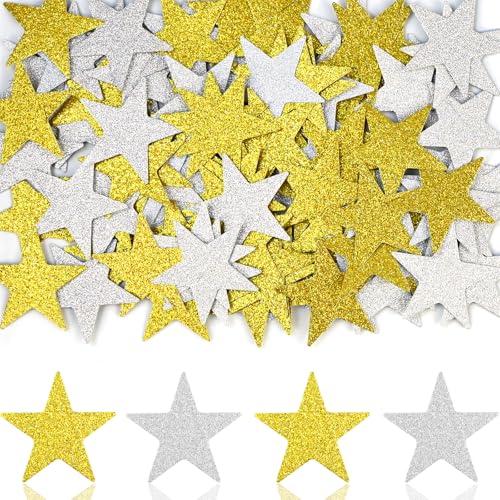 qingmeng 100 Stück Glitzersterne, Sterne Gold Silber Deko Konfetti,...
