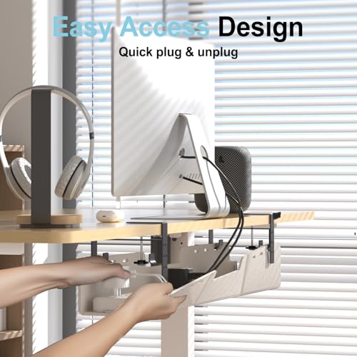 Image of No-Drill Under Standing Desk Cable Management,31.5 inch L,Beige | Upgraded 0.25 inch Heavy-Duty Felt Cable Organizer,Desk Wire Management Tray with Clamp or Screw Mount, for Home Or Office