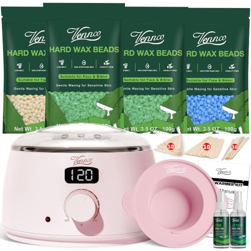 Image of VENNCO Digital Waxing Kit for Women - Pink Wax Warmer for Hair Removal Kit | with 4 Packs Hard Wax Beads & Silicone Wax Pot - Hard Wax Kit for Face, Bikini, Brazilian, Legs & Underarms, Full Body