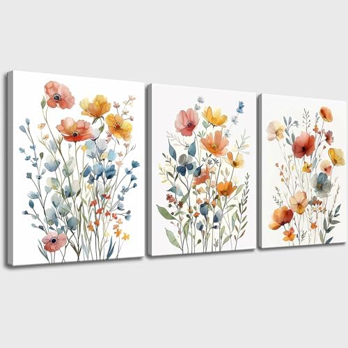 Amazon.com: Watercolor Flower Wall Art for Living Room Flower Pictures ...