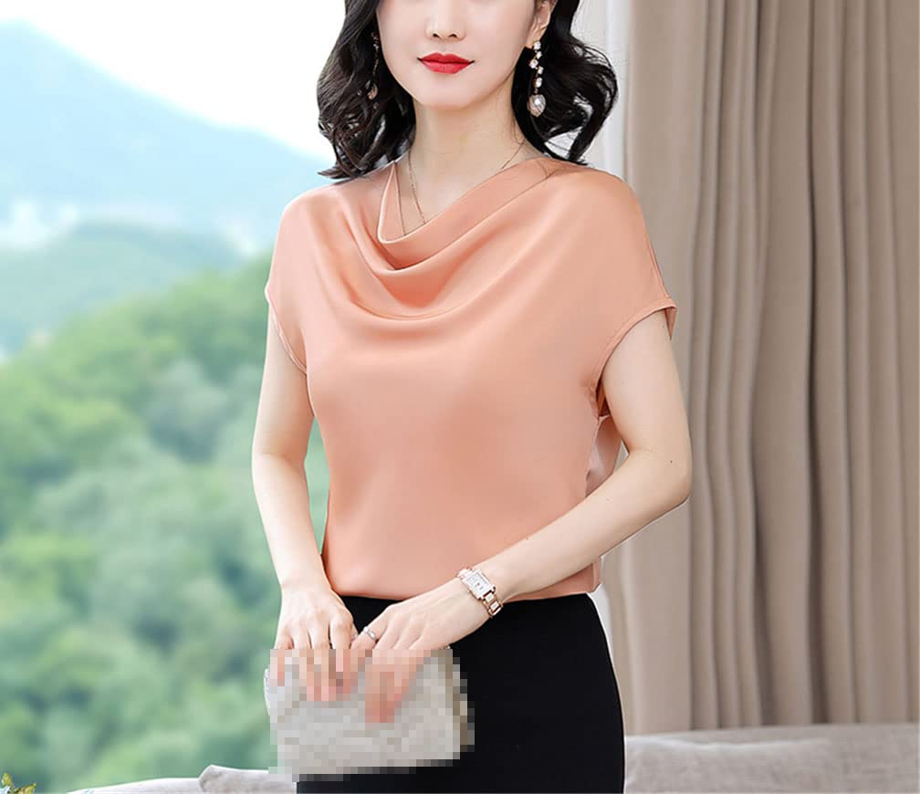 FULBHPRINT Chemisier tendance en satin pour femme - Haut d'été à manches courtes - Col à poils élégants