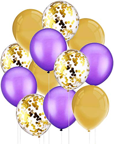 Kubert 30PCS Purple and Gold Confetti Balloons Party Decorations for Birthday Retirement Birdal Shower Congrats Graduation Supplies Wedding Anniversary Suplies