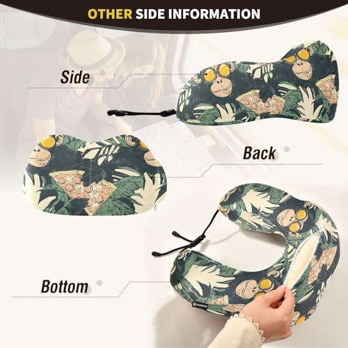 Image of ALAZA Funny Monkeys Pizza Travel Neck Pillow Memory Foam Neck Pillow with Storage Bag,Soft Travel Pillow for Sleeping Travel Airplane Car Office Home