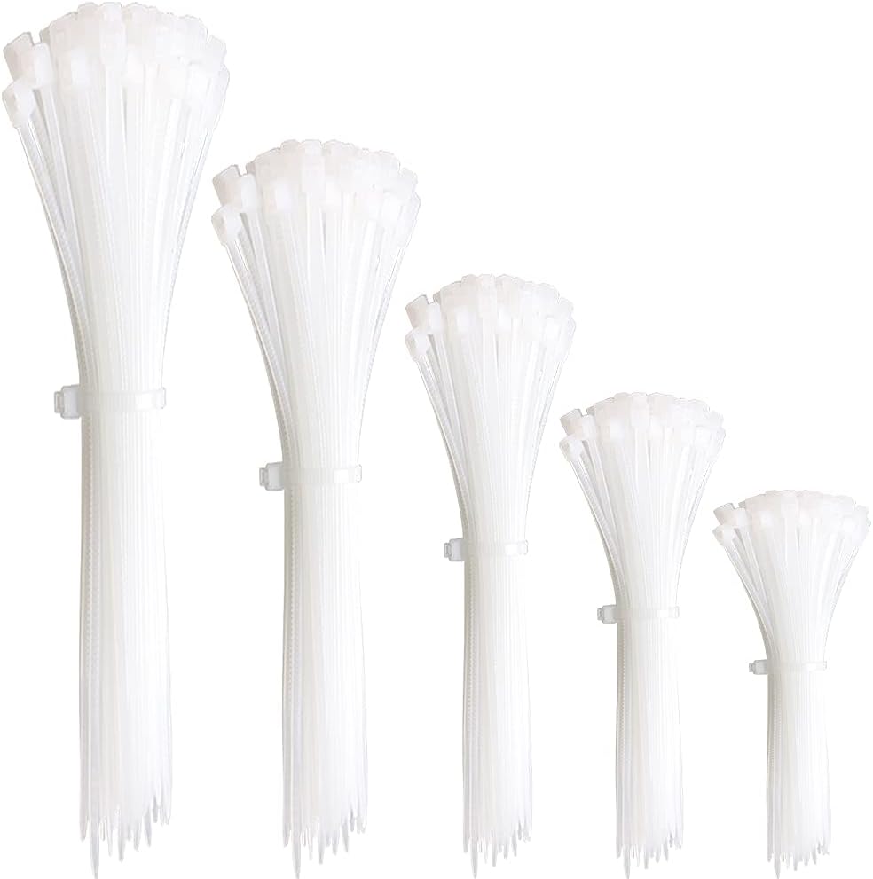 300pcs White Zip Ties Assorted Sizes 4/6/8/10/12 Inch Clear Plastic cable ties from Small to Large Heavy Duty Nylon tie Wraps Multi-Purpose Variety Wire Ties