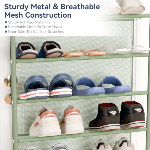 Image of Whitmor 36 Pair Over the Door Shoe Rack,12 Tier Hanging Shoe Organizer with Metal Frame & Mesh shelves, Heavy Duty Shoe Storage Holder for Door,No Drill Installation, 74 inch H x 21.7 inch W x 7.5 inch D, Green