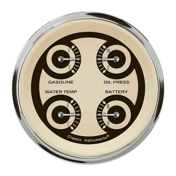 Classic Instruments NT79SHC Nostalgia Vt 3 3/8"" Quad Gauge 0-90 Ohm