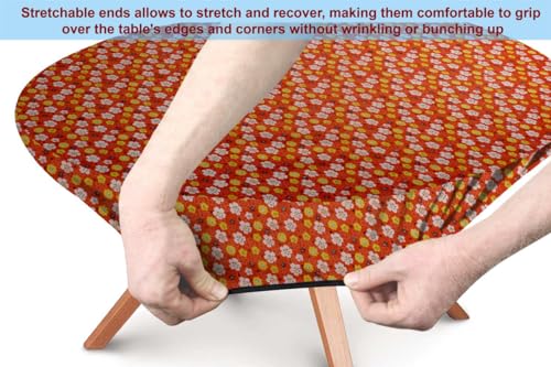 Image of The Furnishing Tree Round Elastic Fitted Dining Table Cover WxL 40x40 Inches Mini Floral Pattern Orage