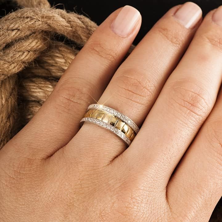 Conjunto de alianzas de boda a juego para parejas chapadas en oro de 14 quilates Conjunto de anillos de bodas de plata personalizados para hombre y mujer