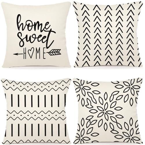 X spring Throw Pillow Covers, 4 Pcs Modern Sofa Throw Pillow Cover, Decorative Outdoor Linen Fabric Pillow Case, Soft Cushion Case for Sofa, Couch,...