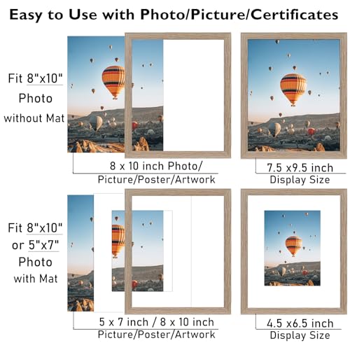 Image of 8x10 Picture Frame with 5x7 Mat for Wall Hanging or Tabletop, Display Photo 5x7 with Mat or 8x10 without Mat, 8 by 10 Wall Gallery Poster Photo Frame with Shatter Resistant Plexiglass, Rustic Brown