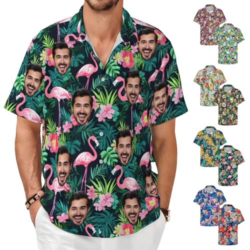 Custom Hawaiian Shirts for Men Personalized Hawaiian Shirt with Face Photo Tropical Short Sleeve Button Down Beach Shirt