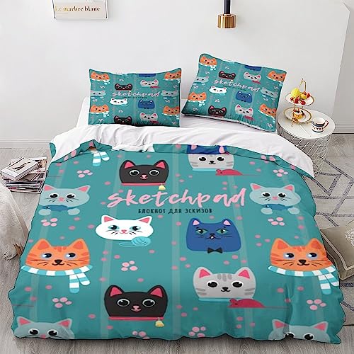 Housse de couette hypoallergénique chat 3D 220x240 protégeant la peau sensible - 3