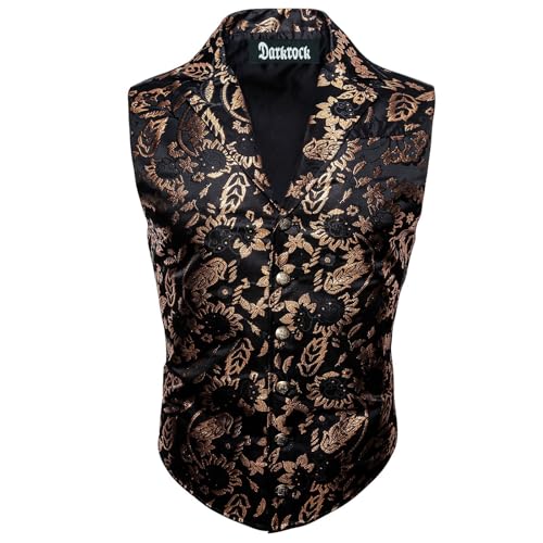 Gothic Men’s Victorian Black & Gold Suit Vest Steampunk Waistcoat/USA2