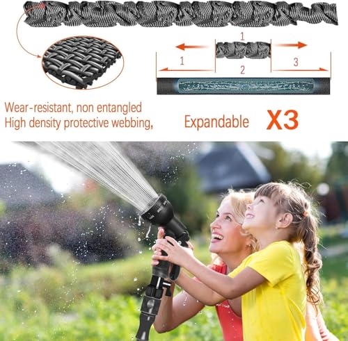 Gartenschlauch Flexibel Wasserschlauch Dehnbar Flexibler Gartenschlauch 15m mit 7 Funktionen Garten Handbraus, Schlauch Flexibel Bewässerung für Garten Haustier Autowäsche (Schwarz-50FT)