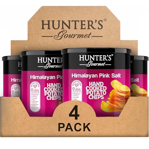 Hunter's Gourmet Hand-Cut Chips | Free from Preservatives & Artificial Colors | Cholesterol-Free | Himalayan Pink Salt Crisps | Great for Special Occasions | Non-GMO | Pack of 4 | 40g