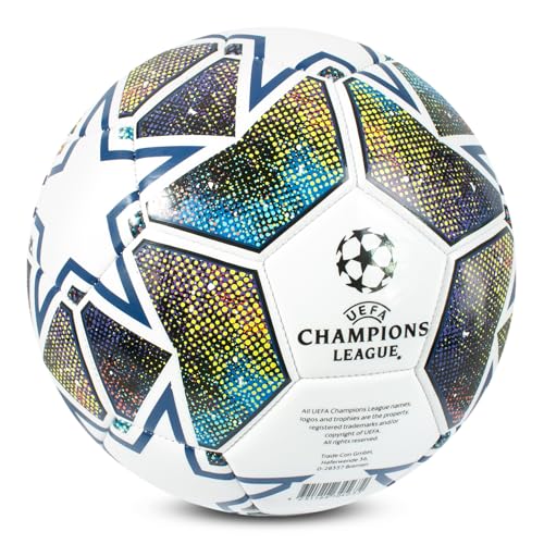 Hy-Pro UEFA Champions League Fußball, Größe 5, offiziell lizenziert, Training, Match, Merchandise, Sammlerstück für Kinder und Erwachsene, tolles Fußballgeschenk, Weiß/Blau/Grün