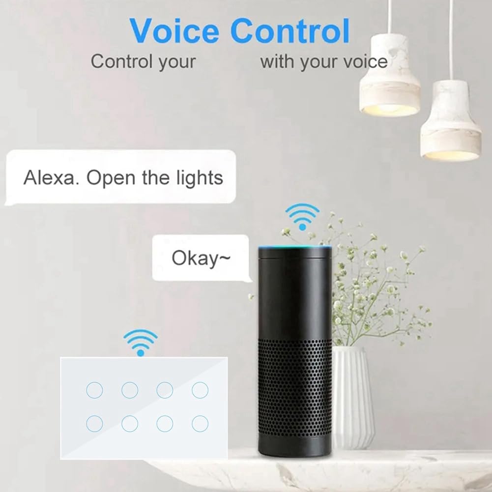 WIFI Smart Touch Light Interruttore A Parete Interruttore Pannello In Vetro 8 Gang Tuya Smart Life per Home Facile Installazione Nero