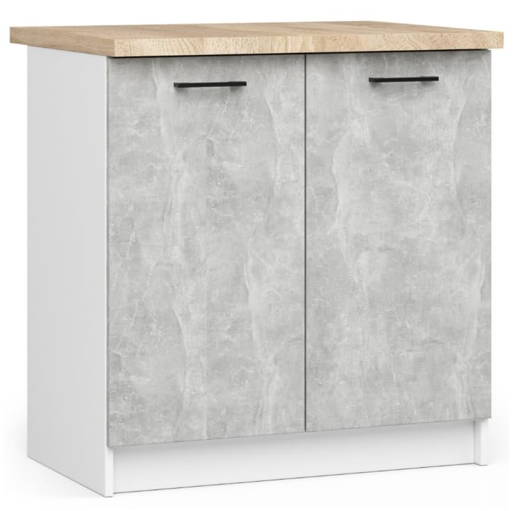 BDW - Armoire de Cuisine Avec Portes et Plan de Travail - 80 cm de Large, 85 cm de Haut - Meuble Individuel (Blanc/Béton)