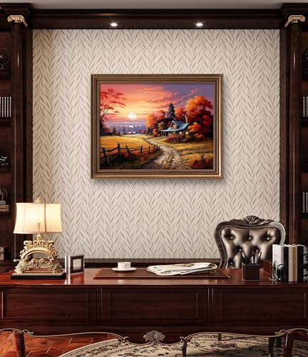 Image of Leczany Cross Stitch Stamped Kit for Beginner - Autumnal Scenery | DIY Embroidery Starter Patterns Craft Kit Needlepoint for Adults | 11CT, 3 Strands | 17.7x13.4 inches
