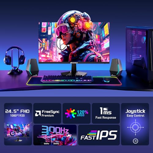 Image of SANSUI Gaming Monitor, 24.5 inch 300hz 240hz FHD 1080P 1ms FPS PC Monitor Gaming, HDR, FreeSync, DisplayPort x2 HDMI x2, Fast IPS, 120% sRGB, Audio Jack, VESA Support, Desktop Compatible(ES-G25X1 PRO)