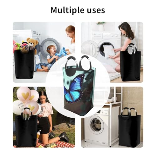 Panier à linge autonome bleu pour chambre et salon design papillon