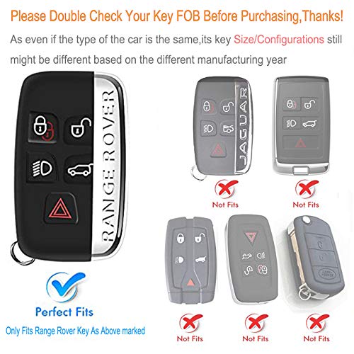 KMT Leather Key Fob Cover For Range Rover Evoque Velar Sport Discovery Freelander2 LR4 Land Rover Sport-Car Key Case Protector Holder Keychain Accessories(Black+Black Thread) - Thumbnail 2