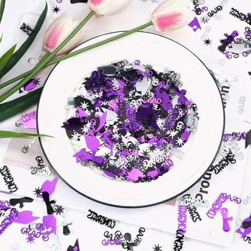 Image of Silver Purple and Black Graduation Confetti 2026, 1000 Pcs Class of 2026 Table Centerpiece Grad Confetti for 2026 Graduation Party Decorations Supplies