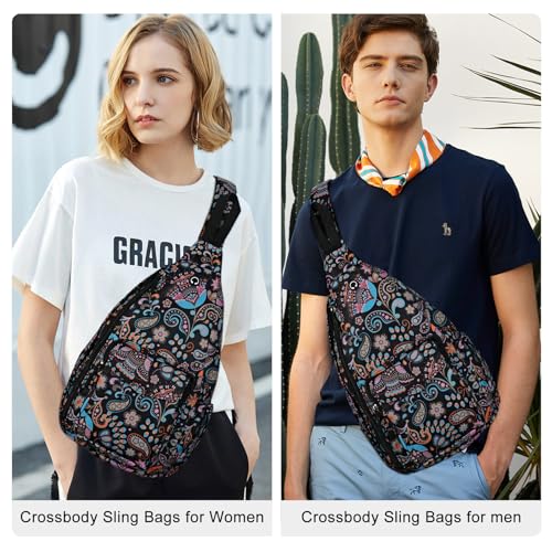 Duryarhall Sling Bag for Women Crossbody Chest Bag Convertible from Left to Right, Water Repellent Gym Backpack, Anit Theft, Paisley - image 7
