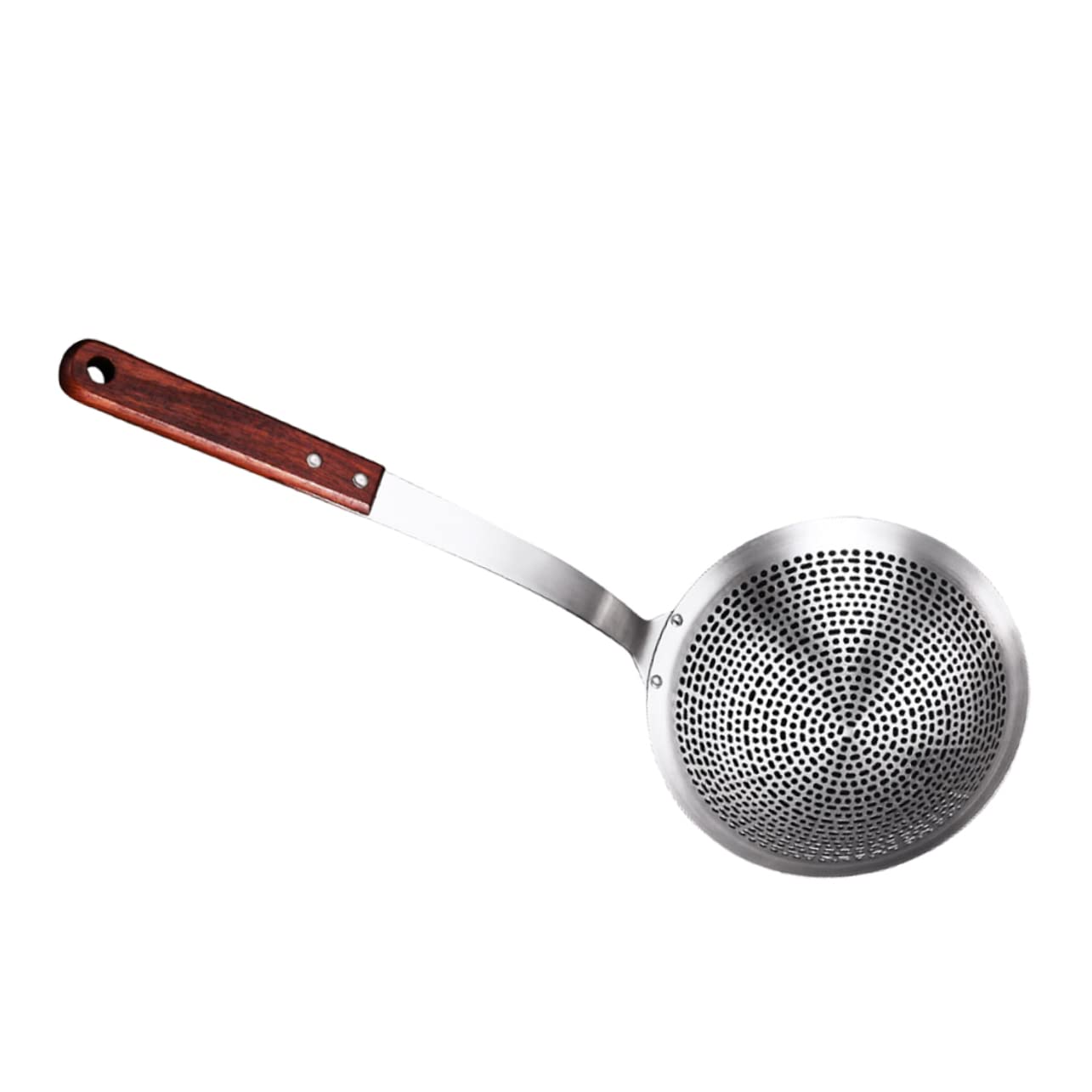 Cabilock Stainless Steel Skimmer Spoon with Wooden Handle Practical Kitchen Gadget for Hot Pot Frying and Cooking Efficient Oil Filter Strainer for Quick Liquid Separation