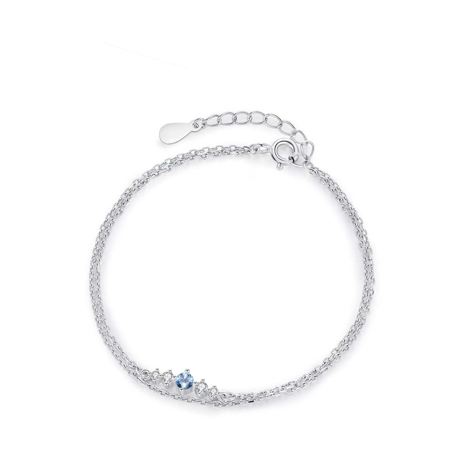 Złoto 18K Au750 bransoletka charms, podwójna warstwa łańcuszka, damska bransoletka z laboratorium, szafirowa niebieska, prawdziwa, platynowa PT950 bransoletka