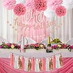 OuMuaMua Pink Rose Gold Birthday Party Decorations Set, Rose Gold Glittery Happy Birthday banner, Tissue Paper Pom, Circle Dots Garland and Tassel Garland for BDAY Party Decorations - Image 2