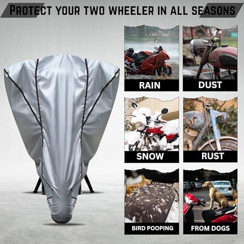 Image of Motorcycle Bike Body Cover for Outdoor Use - Heavy Fabric Water Resistant Two Wheeler Cover with UV, Dust & Rain Protection Compatible for Unicorn 160