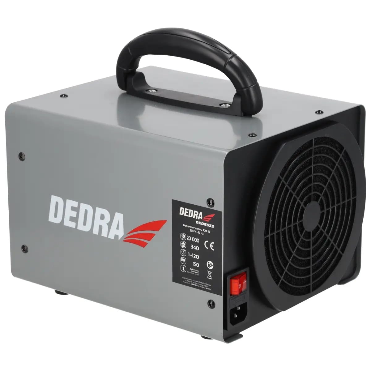 DEDRA DED6632 Générateur d'ozone 20 g/h Désinfection Ventilateur intégré Tuyau flexible Minuterie automatique