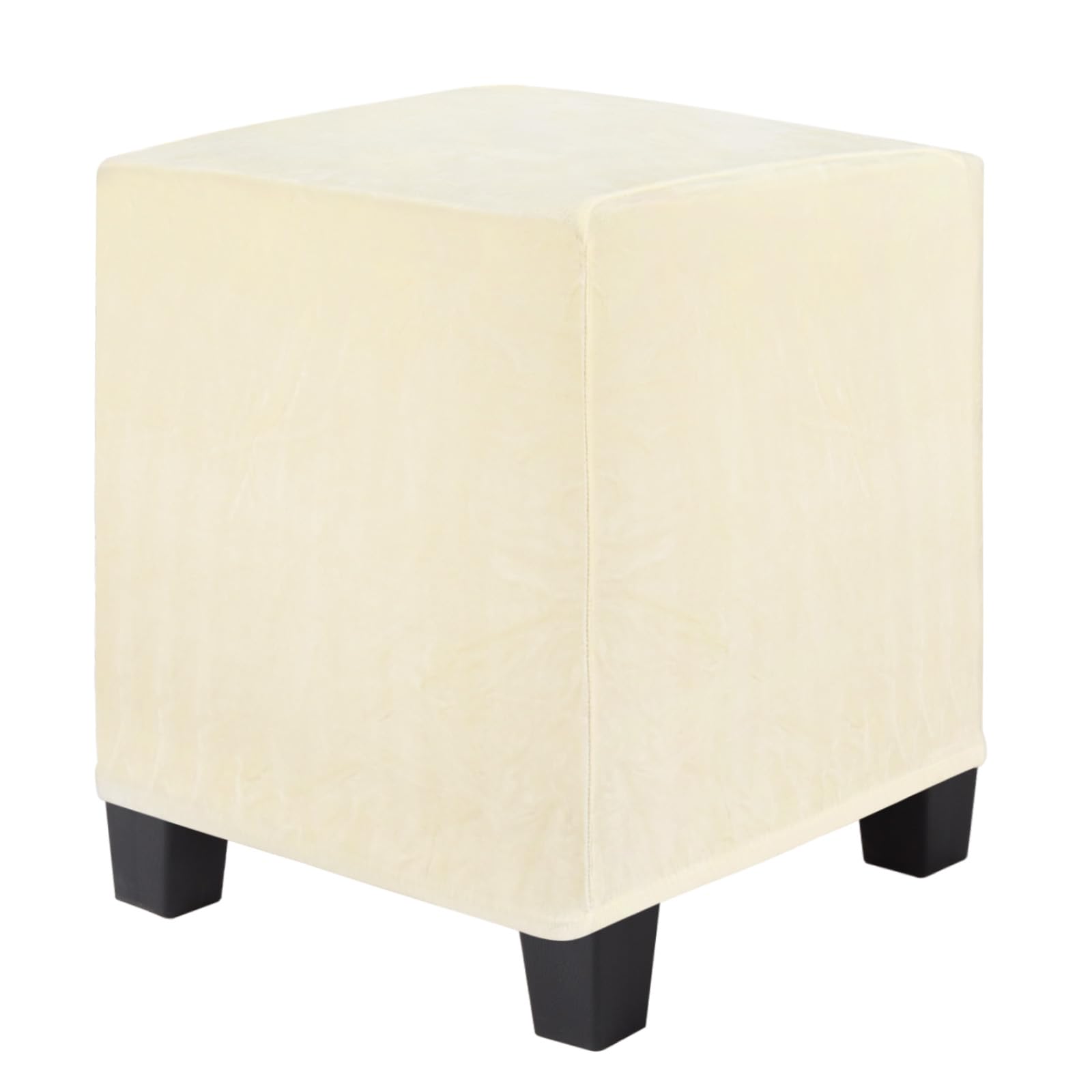 M METERXITY 1-Pack Square Ottoman Cover, (15-18) x(13-18) x(13-18) Inch Stretchable Velvet Fabric Ottoman Slipcover Footstool Foot Rest Protector with Elastic Bottom[Light Brown]