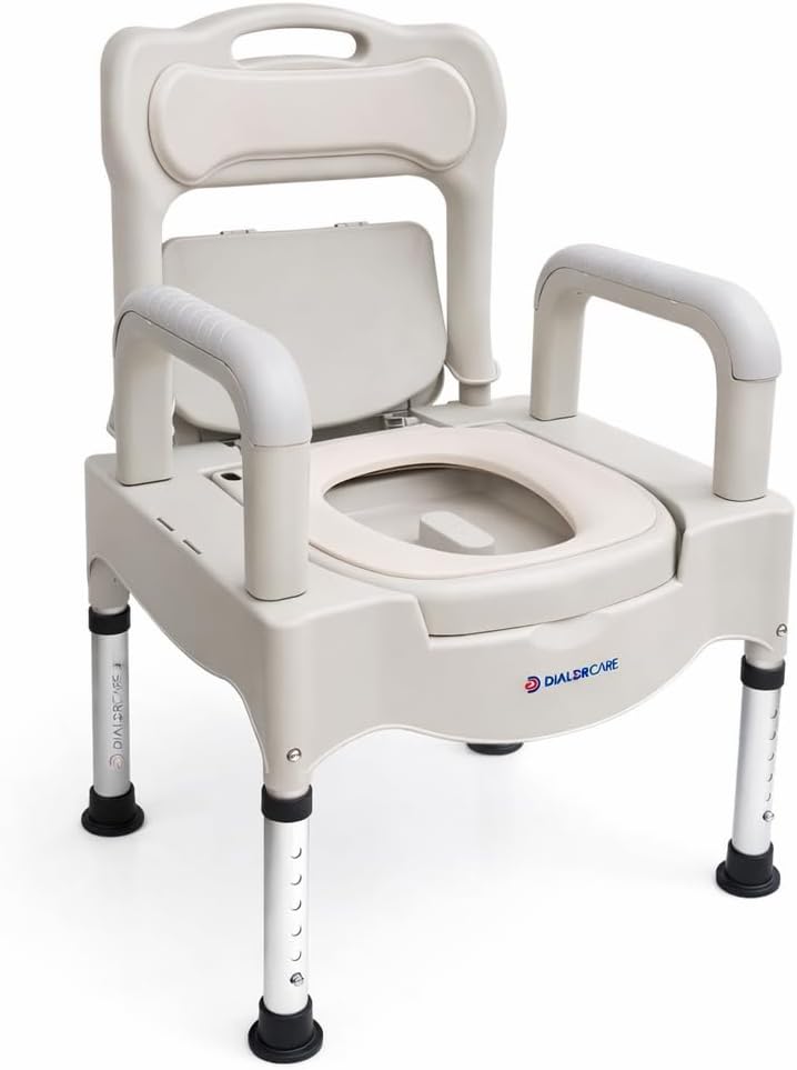 DIALDRCARE Bedside Commode Toilet Potty Chair Height Adjustable Adult Shower Chair for Seniors, Portable Toilets for Home Use, Suitable for People with Disabilities The Elderly(Off White)